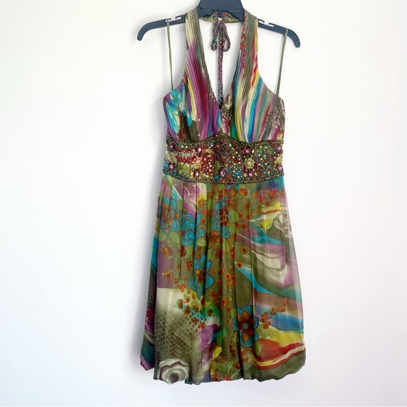 Vintage Sue Wong Nocturne Silk Beaded Halter Dress With Bubble Skirt - Picture 1 of 11